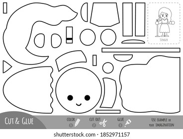 Education paper game for children, Singer girl and microphone. Use scissors and glue to create the image.
