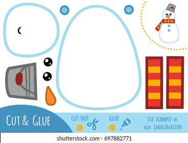 Education paper game for children, Snowman. Use scissors and glue to create the image.