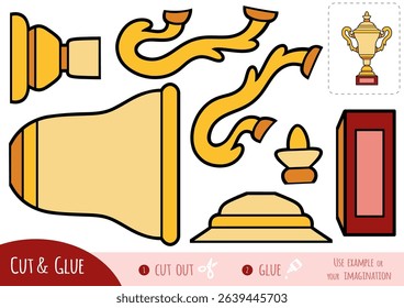 Education paper game for children, Sports trophy cup. Make a golden trophy by cutting and pasting paper parts. Fun DIY educational game for preschool and kindergarten to develop fine motor skills.