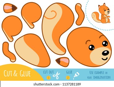 Education paper game for children, Squirrel. Use scissors and glue to create the image.