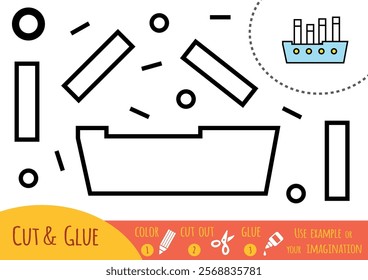 Education paper game for children, Steamship. Use scissors and glue to create the image.