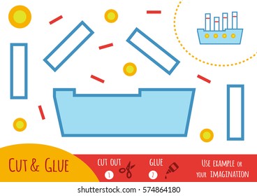 Education paper game for children, Steamship. Use scissors and glue to create the image.