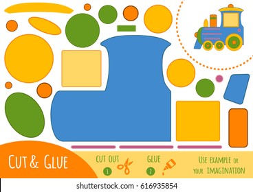 Education paper game for children, Train. Use scissors and glue to create the image.