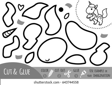 Education paper game for children, Unicorn. Use scissors and glue to create the image.