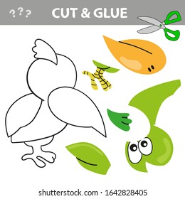 Education paper game for children. Use scissors and glue to create the image. Cut and glue game with funny bird