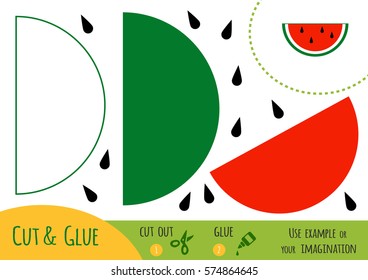 Education paper game for children, Watermelon. Use scissors and glue to create the image.