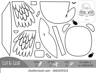 Education paper game for children, Witch. Use scissors and glue to create the image.
