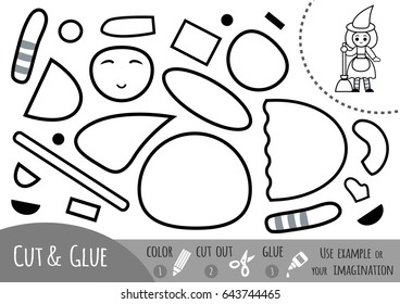 Education paper game for children, Witch. Use scissors and glue to create the image.