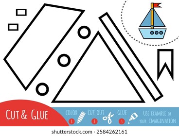 Education paper game for children, Yacht. Cut and glue activity game. Use scissors and glue to create the image.