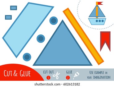 Education paper game for children, Yacht. Use scissors and glue to create the image.