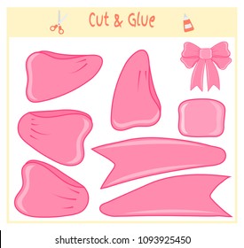Education paper game for the development of preschool children. Cut parts of the image and glue on the paper. Vector illustration. Use scissors and glue to create the applique. bow decoration