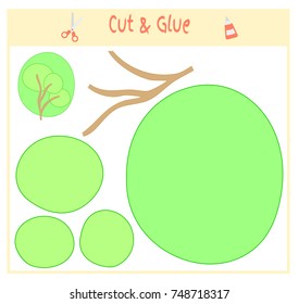 Education paper game for the development of preschool children. Cut parts of the image and glue on the paper. Vector illustration. Use scissors and glue to create the applique. Green tree