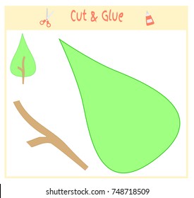 Education paper game for the development of preschool children. Cut parts of the image and glue on the paper. Vector illustration. Use scissors and glue to create the applique. Green tree