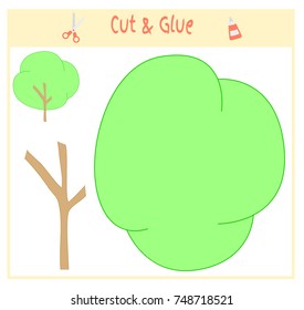 Education paper game for the development of preschool children. Cut parts of the image and glue on the paper. Vector illustration. Use scissors and glue to create the applique. Green tree