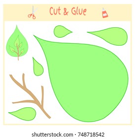 Education paper game for the development of preschool children. Cut parts of the image and glue on the paper. Vector illustration. Use scissors and glue to create the applique. Green tree