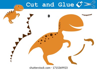 Education paper game for preschool children. Cartoon funny dinosaur. Use scissors and glue to create the image.