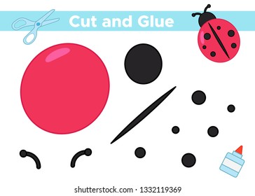 Education paper game for preschool kids. Create the applique cute ladybug. Cut and glue. Vector illustration.