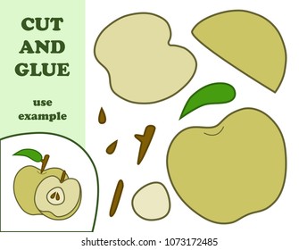 Education paper game for preshool children. Paper crafts for kids. Use scissors, cut parts of the image and glue to create the apple.