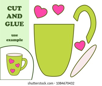 Education paper game for preshool children. Paper crafts for kids. Use scissors, cut parts of the image and glue to create the cup.