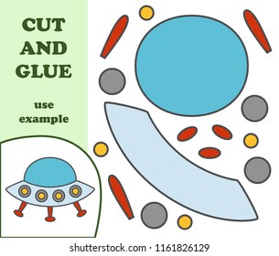 Education paper game for preshool children. Paper crafts for kids. Use scissors, cut parts of the image and glue to create the UFO.