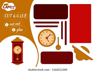 Education paper game for preshool children. Vector illustration. Cartoon ancient clock.
