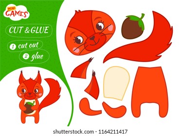 Education paper game for preshool children. Vector illustration. Cartoon cute squirrel.