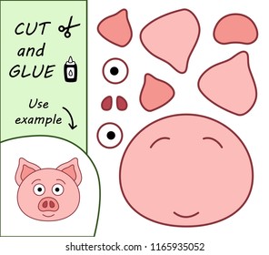 Education paper game for preshool children. Paper crafts for kids. Use scissors, cut parts of the image and glue to create the pig.