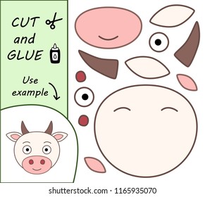Education paper game for preshool children. Paper crafts for kids. Use scissors, cut parts of the image and glue to create the cow.