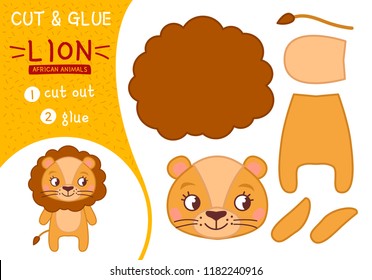 Education paper game for preshool children. Vector illustration. Collection of African animals. Illustration of a cute cartoon lion