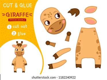Education paper game for preshool children. Vector illustration. Collection of African animals. Illustration of a cute cartoon giraffe