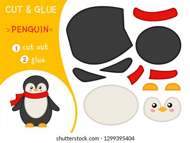 Education paper game for preshool children. Vector illustration. Cartoon penguin.