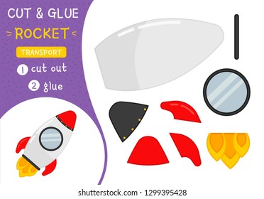 Education paper game for preshool children. Vector illustration. Cartoon rocket.