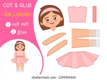 Education paper game for preshool children. Vector illustration. Cartoon ballerina.