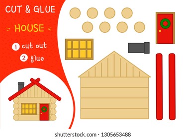Education paper game for preshool children. Vector illustration of cartoon house.