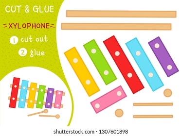 Education paper game for preshool children. Vector illustration. Cartoon xylophone.