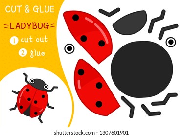 Erziehungspapierspiel für Vorschulkinder. Vektorgrafik. Cartoon süße Ladybug.