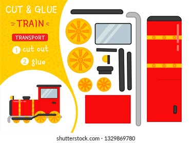 Education paper game for preshool children. Vector illustration of cartoon train.