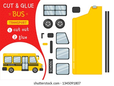 Education paper game for preshool children. Vector illustration of cartoon school bus.