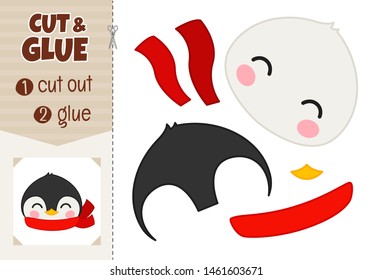Education paper game for preshool children. Vector illustration of cartoon cute penguin.
