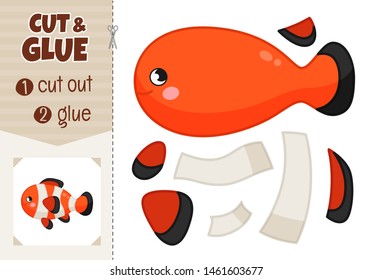 Education paper game for preshool children. Vector illustration of cartoon cute fish.