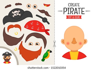 Education paper game for preshool children. Vector illustration.cartoon cute pirate.