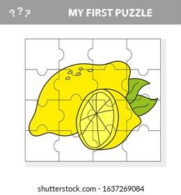Education paper game for preshool children. Vector illustration. Cartoon lemon. My first puzzle