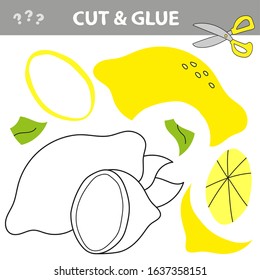 Education paper game for preshool children. Paper crafts for kids. Use scissors, cut parts of the image and glue to create the lemon
