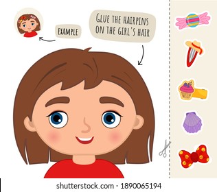 Education paper game for preshool children. Vector illustration of cute girl.