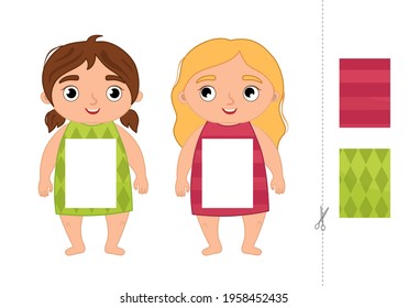 Education paper game for preshool children. Vector illustration of cute girls.