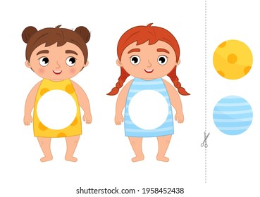Education paper game for preshool children. Vector illustration of cute girls.