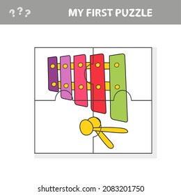 Education paper game for preshool children. Vector illustration. Cartoon xylophone. My first puzzle