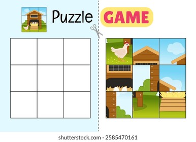 Education paper game for preshool children. Cut out the parts and glue them in the correct place. 
