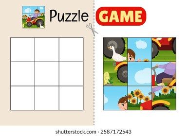 Education paper game for preshool children. Cut out the parts and glue them in the correct place. 
