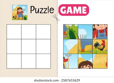 Education paper game for preshool children. Cut out the parts and glue them in the correct place. 
